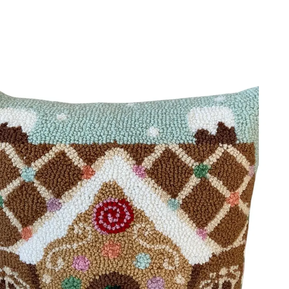 Peking Handicraft Gingerbread House Hooked Pillow 16